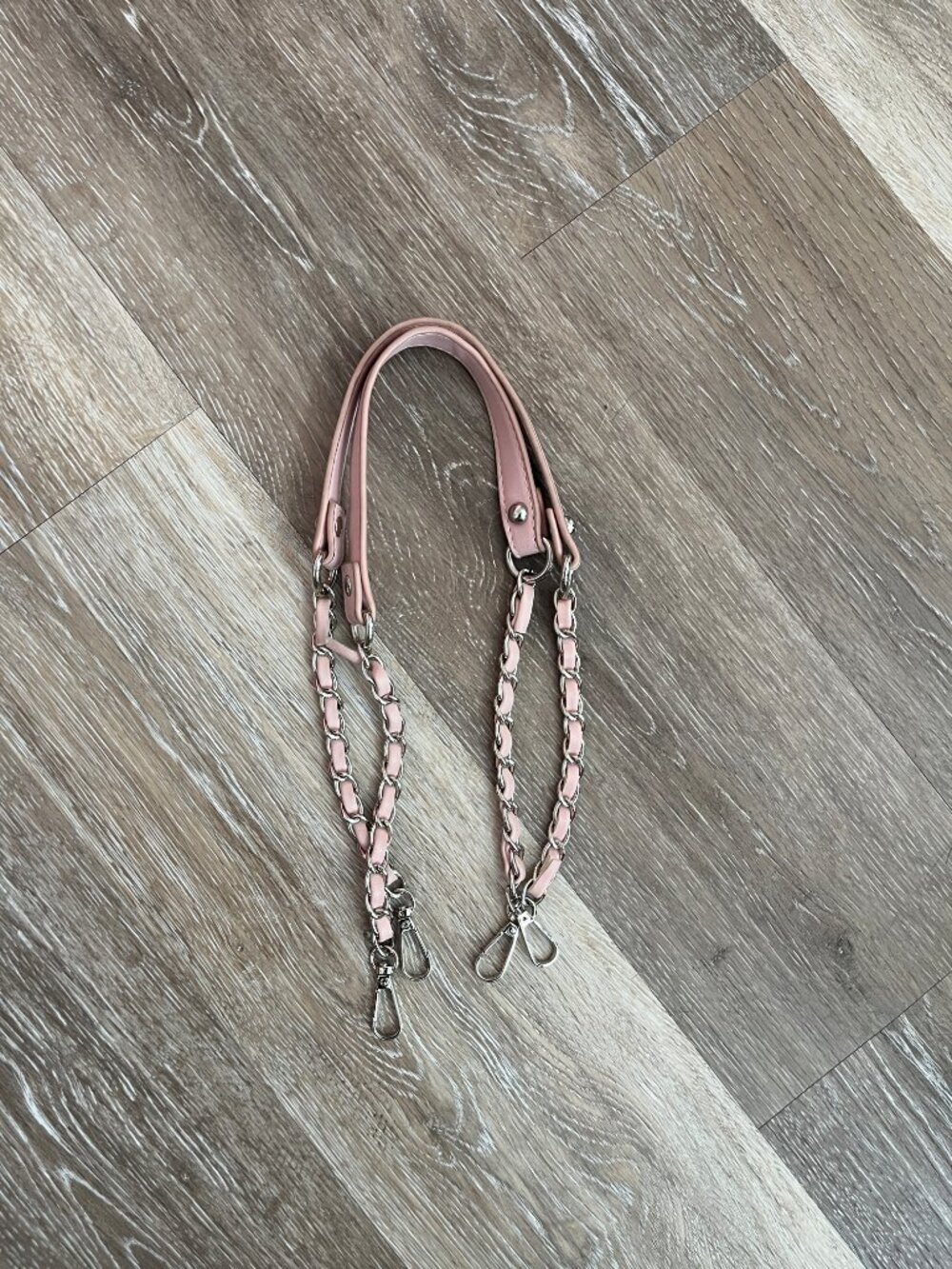 Pink Faux Leather Silver Woven Chain Double Purse Strap Replacement